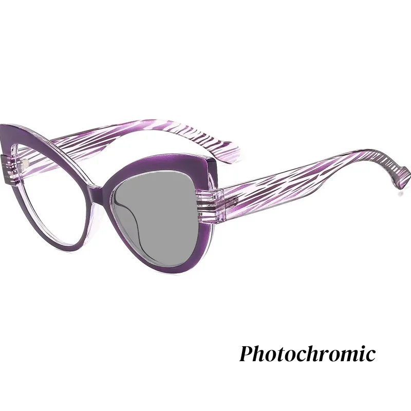 Vintage Cat Eye Photochromic Myopia Glasses with Gradient Frame and UV Protection