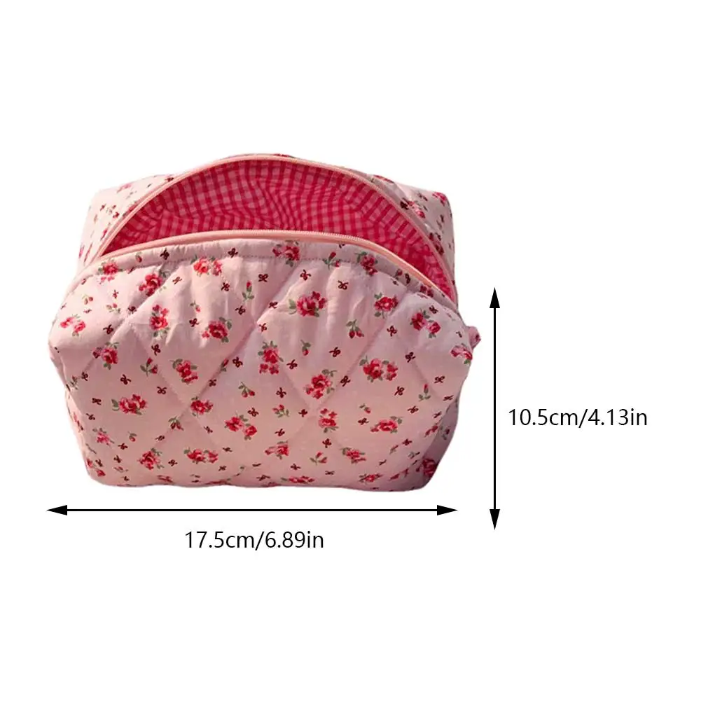 Cute Floral Travel Makeup Bag Pouch Quilted Makeup Organizer Storage Bag Coquette Cosmetic Organizer Case for Women and Girls