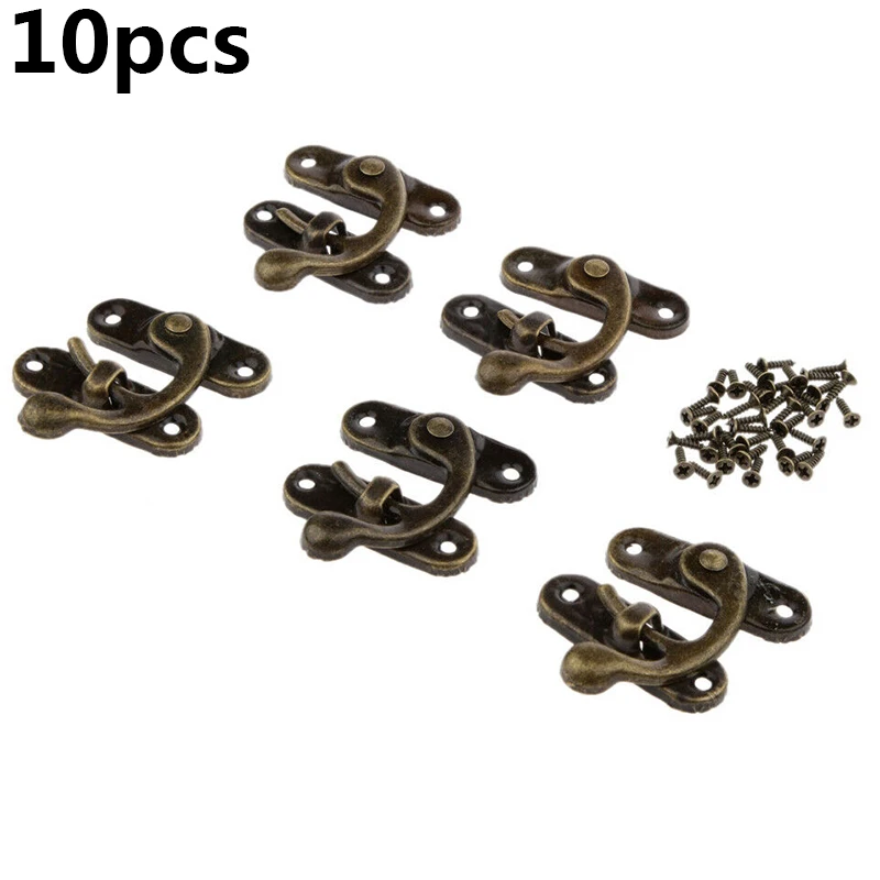 

10set Box Latches Mini Antique Bronze Wood Box Latch Clasp Lock W/ Fixing Screw Right Hook Durable Mini Latches