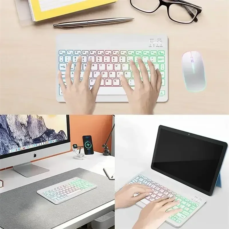 Keyboard For Tablet Android iOS Windows Wireless Mouse Keyboard Bluetooth-compatible Rainbow Backlit For iPad Phone