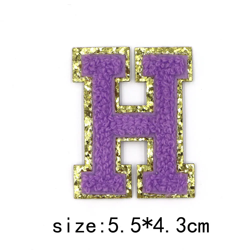 1PC 5,5 CM Lila Chenille Stickerei Brief Eisen auf Alphabet Buchstaben Patch Für Kleidung T-Shirt Name Logo Diy patch Abzeichen – Detail 11