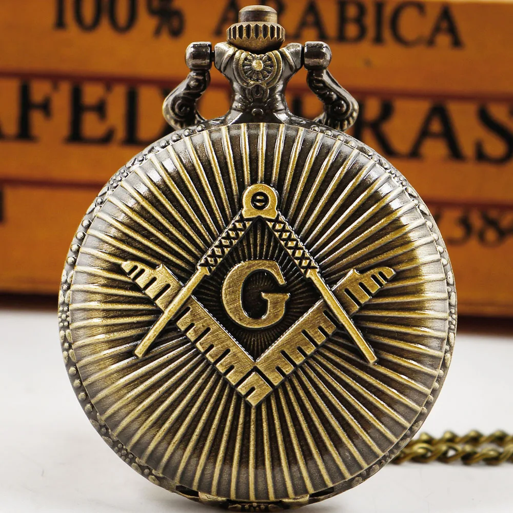 Bronze Masonic Freemasonry Retro Necklace Pendant Quartz Pocket Watch Best Gifts Men Women retroid pocket 3