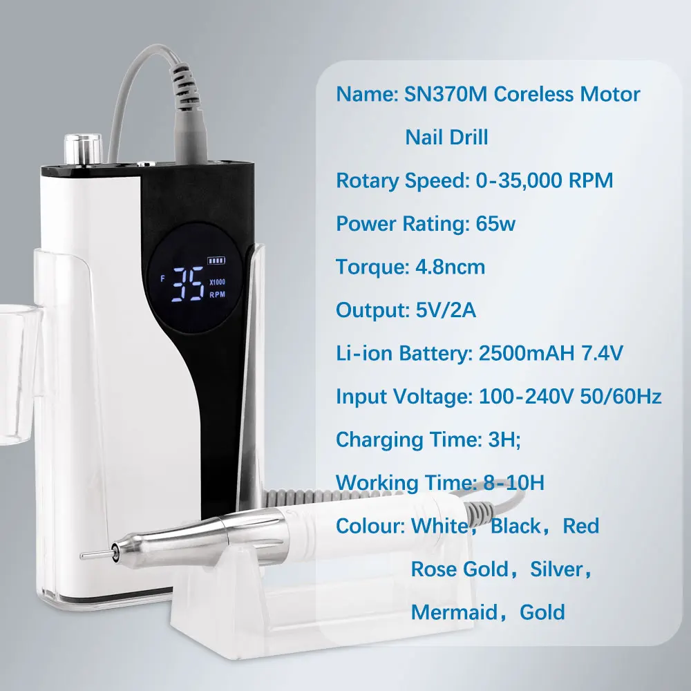 무선 코어리스 전기 네일 드릴 머신, 네일 살롱 전문 알루미늄 쉘, 35000 RPM, 65W, 신상