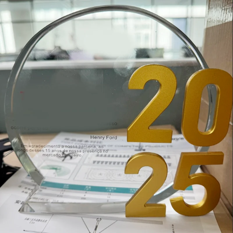 Customized Color Printed Circular Hexagonal Shape Crystal Trophy, 2025 Year High-End Metal Medal Outstanding Employee Award, 1Pc