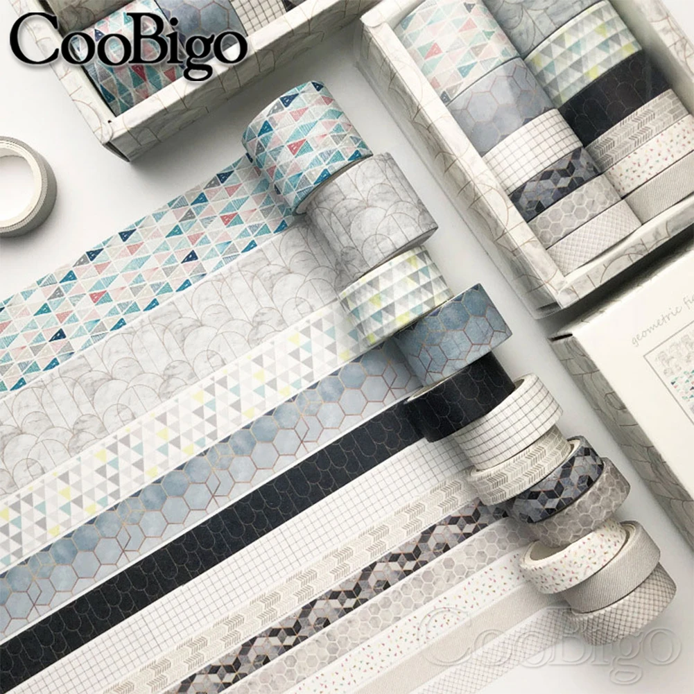 

12pcs/pack Nordic Geometric Washi Tape Set Masking Tapes Decor Adhesive Paper Scrapbooking Sticker Stationery Journal Supply