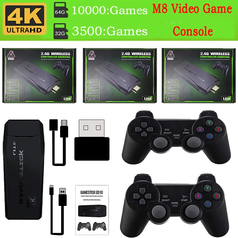 

4K HD Video Game Console Retro Console Wireless Controller For PS1/FC/GBA Output Mini game box Built in M8/64G/10000 Classic Gam