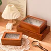 Lock storage Retro new Chinese solid wood desktop storage box Stationery box Dust-proof crabapple flower glass jewelry storage b 1