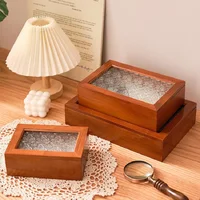 Lock storage Retro new Chinese solid wood desktop storage box Stationery box Dust-proof crabapple flower glass jewelry storage b 1