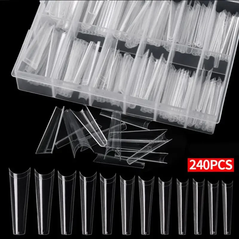 Nail Tips 240 Clear Fake Toenail Artificial Coffin Tip Half Cover Acrylic
