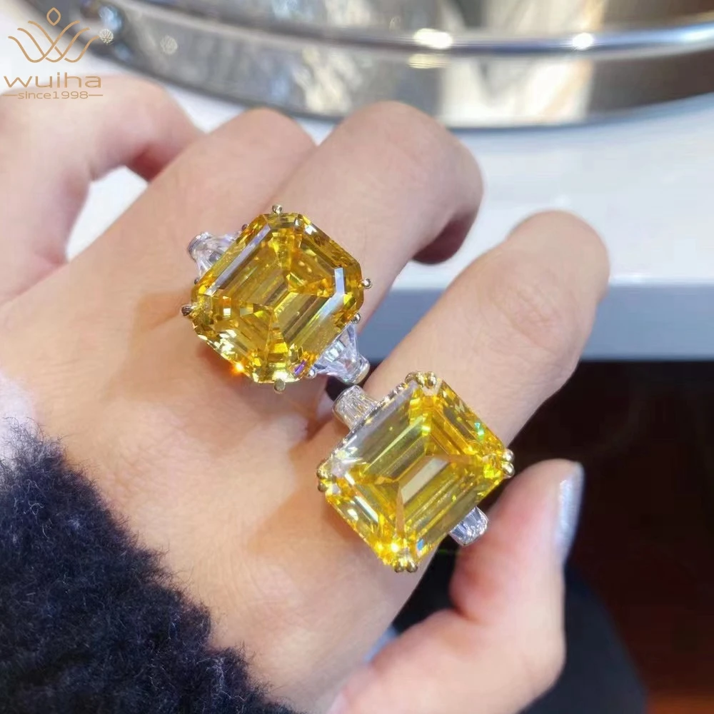 Кольцо WUIHA с реальной фотографией, серебряное кольцо в виде бриллианта с ярким желтым сапфиром 15 карат, подарок для женщин на годовщину, Прямая поставка