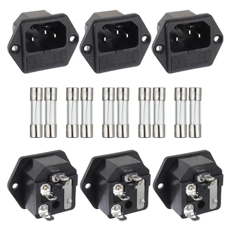 

ABS Black AC 250V 10A 2 In 1 Mount Inlet Module Plug Socket Power Entry Connector Male Blades With 10A Fuse(Pack Of 6Pcs)
