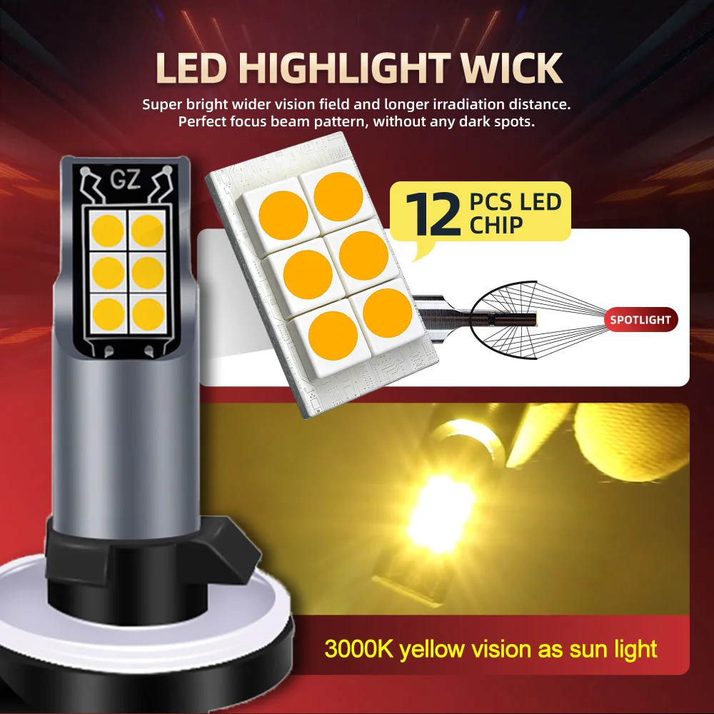 2개 LED 자동차 전면 안개등 12V 램프 3000K 노란색 자동차 전구 881 886 889 H28 888 894 896 898 기아 쏘울 2010 2011 2012 2013용