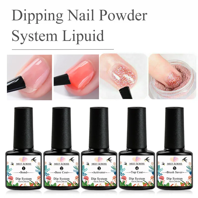 Nail Powder Nail Powder Set 1/5PCS 7ml Dipping Nail Powder System Liquid Kit Set with Base,Activator,Top,Brush Saver Clear Nail Art Manicure Gel Polish