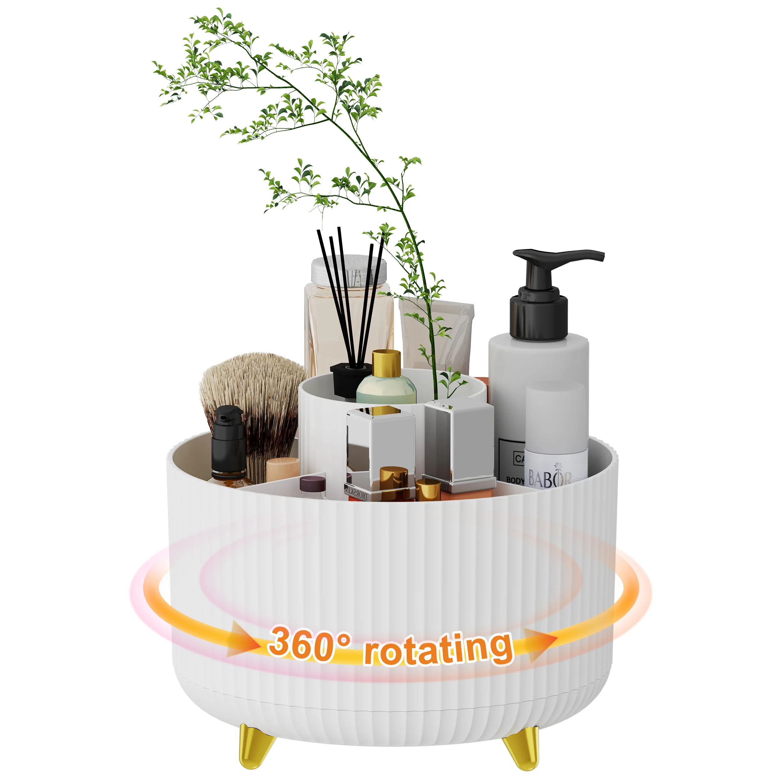 360 °   מסדר איפור סובב - אחסון קוסמטי פלסטיק 1 יחידה עם 5 מחלקות - מחזיק רב תכליתי למברשות