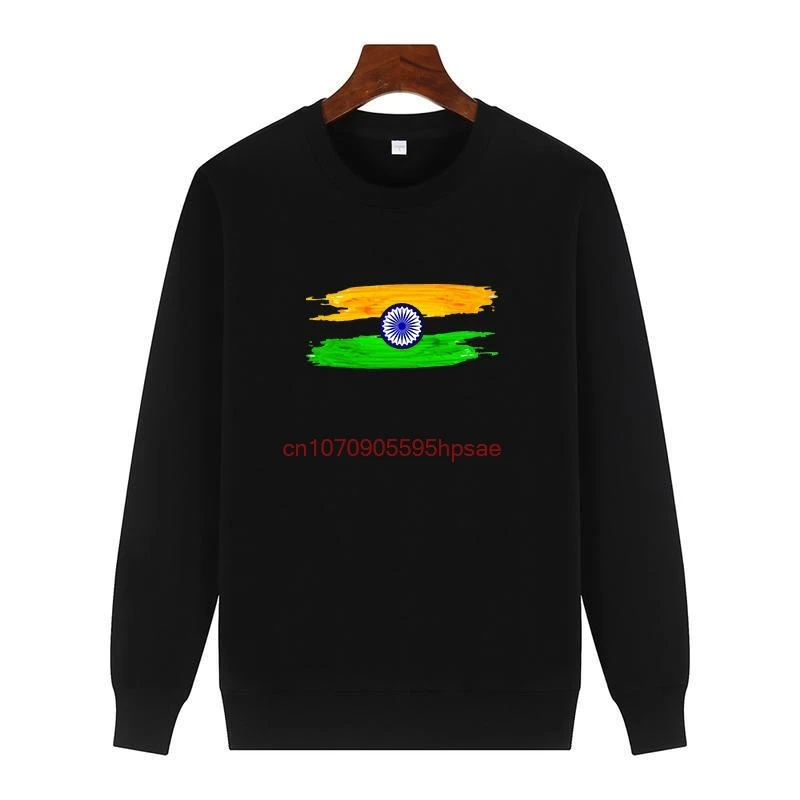 

Flag Of India Painting Graphic Sweatshirts Round Neck And Velvet Winter Cotton Thick Sweater Hoodie For All Ages Men's Clothing