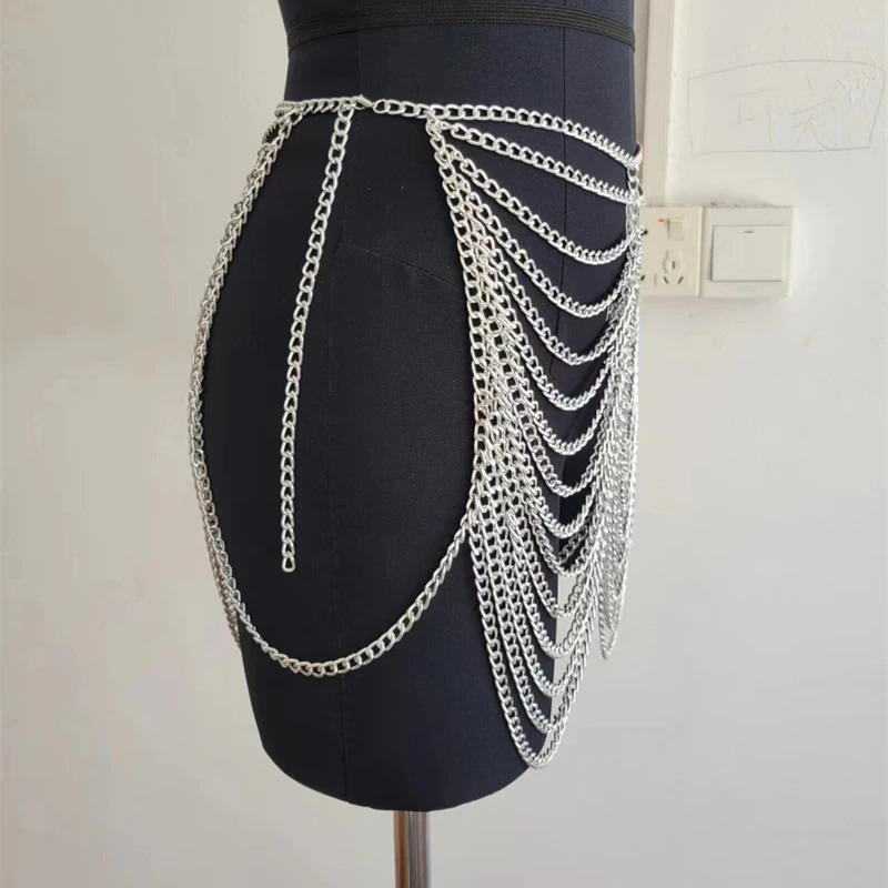 Damen verstellbare Körperkette Rock Harness Gothic Punk Stil Bauch Taille Zubehör Festival Bottomwear Sexy Kettenabdeckung – Detail 7