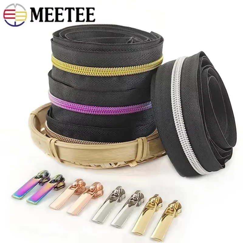 2/5/10M 3# 5# Nylon Zippers Luggage Strap Instant Zipper Slider Puller Clothing Closures Zips Roll Coil for Bags Zip Repair Kit