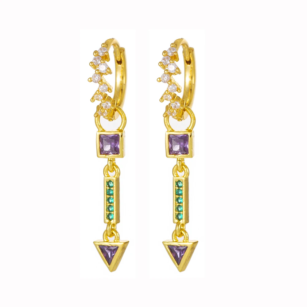 Gold Plated Multicolor Crystal Dangle Hoop Earrings Women Charm Gift