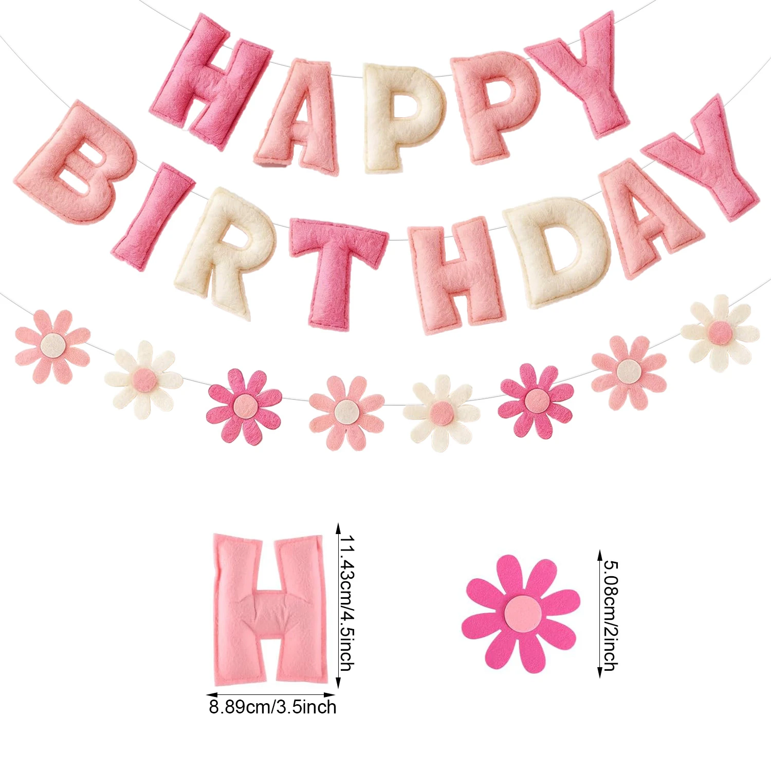 1 Stück Bunte Filz-Gänseblümchen Blumen-Girlande für Geburtstagsfeier-Dekoration, Hängende Girlande für Kinder, Mädchen, Babyparty – Detail 8
