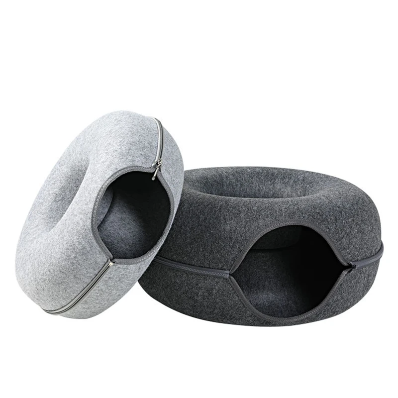 

Felt Round Cat Bed Tunnel Tube Small Pet Hideout Easy to Clean Large Capacity