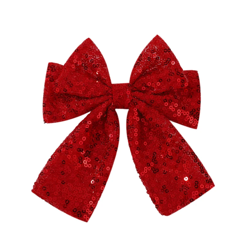 Weihnachtliche Glitzer-Pailletten-Haarspange für Babymädchen mit Großer Schleife 4,9'' Schleifenknoten-Haarklammer Süße Cheerleading-Festival-Kopfbedeckung – Detail 7