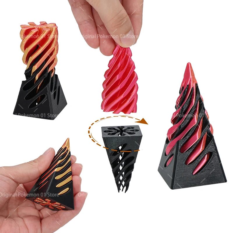 3D Printed Spiral Cone Fidget Toy Impossible Pyramid Passthrough Ghost Sculpture Mini Vortex Thread Illusion Decompression Toy