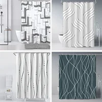 Creative Geometric Print Shower Curtains Red Black Gray Blue Simple Line Graphic Print Polyester Fabric Home Decor Bath Curtain 1