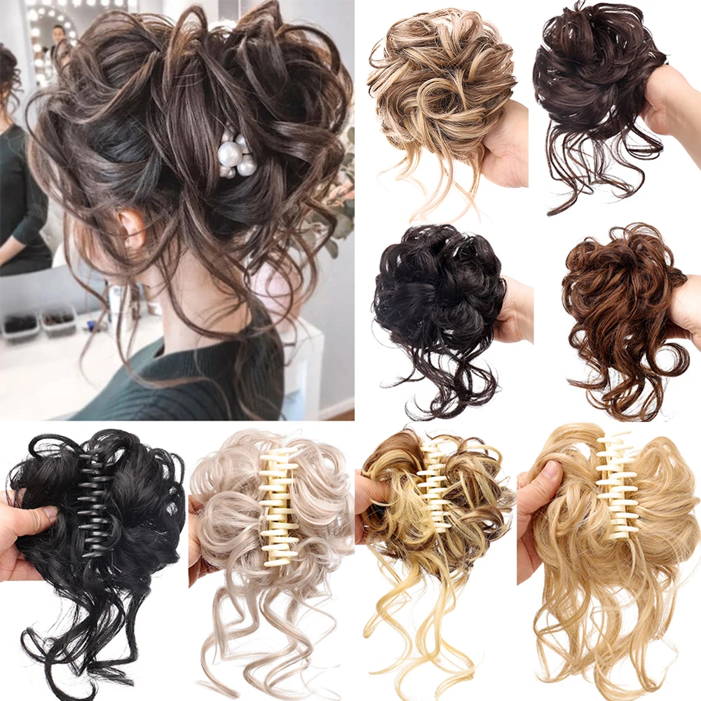 Girls Claw Clip-on Hair Chignons Hairpiece Curly Heat Resistant Womens Bun Wigs