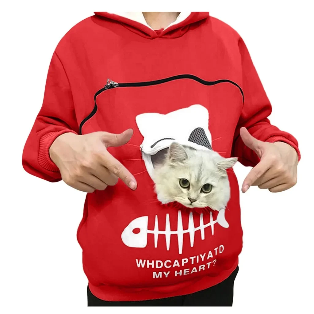 Hoodie Pullovers Sweatshirt Cat Lovers Hoodie Kangaroo Dog Pet Paw Pullovers Cuddle Pouch Sweatshirt Pocket Animal Ear Hooded