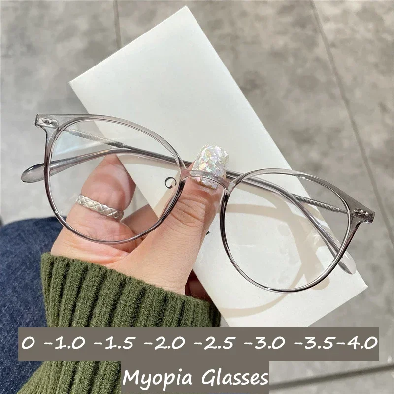 

Finished Ladies Myopia Glasses Ultralight Vintage Women Men Round Minus Glasses Finished Prescription Eyewear Diopter 0 To -4.0