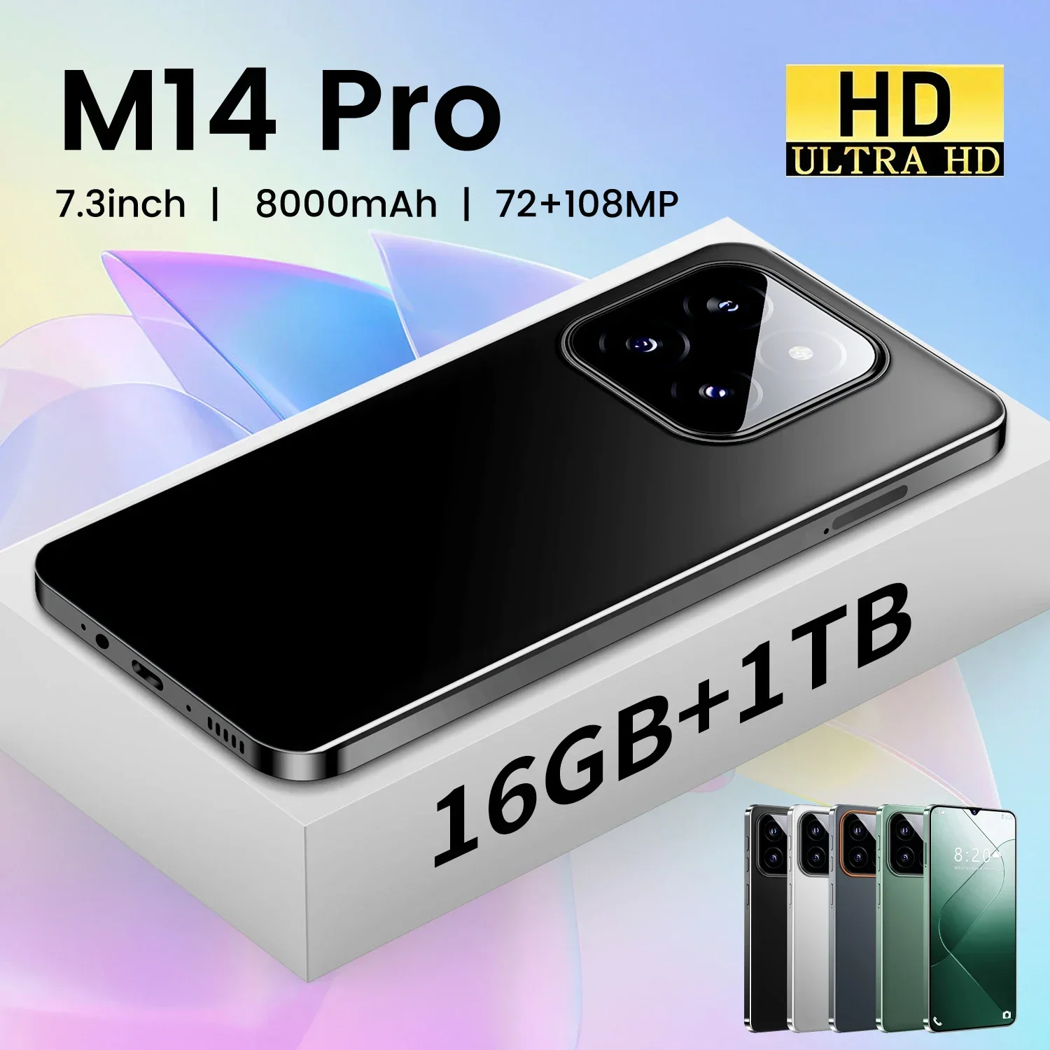 

Смартфон M14 Pro, 7,3 дюйма, 16 ГБ + 1 ТБ, 2 SIM-карты