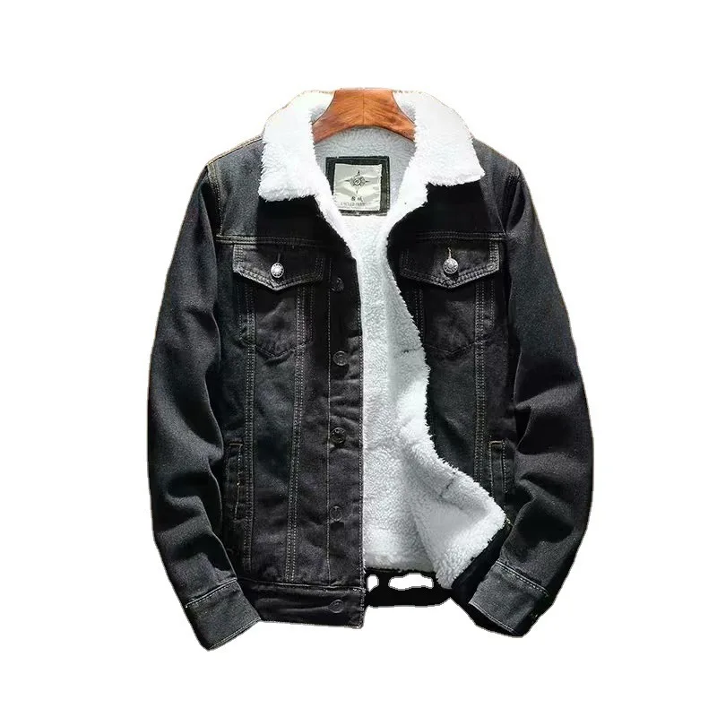 Winter Retro Fleece Denim Jacket Men's Youth Korean Style Thickened Jacket