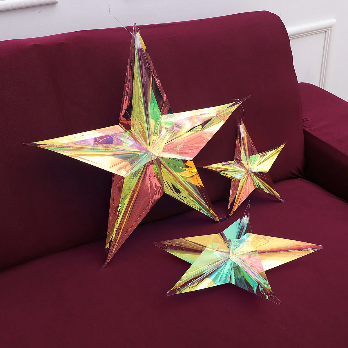 

3pcs Blue Iridescent Ornament Pendant Star Hanging Foil Decorative Folding Decor Rainbow Shine Ornaments for Bridal Shower