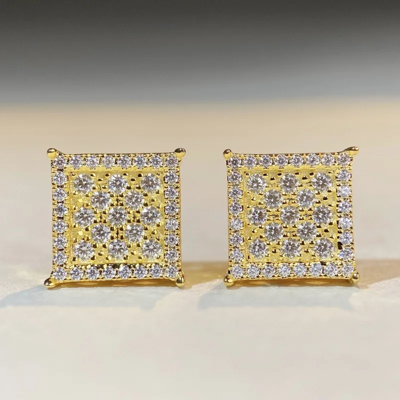 

Square Shape D Color Moissanite Stud Earrings Women Men Hiphop Jewelry Iced Bling Mosan Diamond Ear Studs 18k Gold Pass Tester