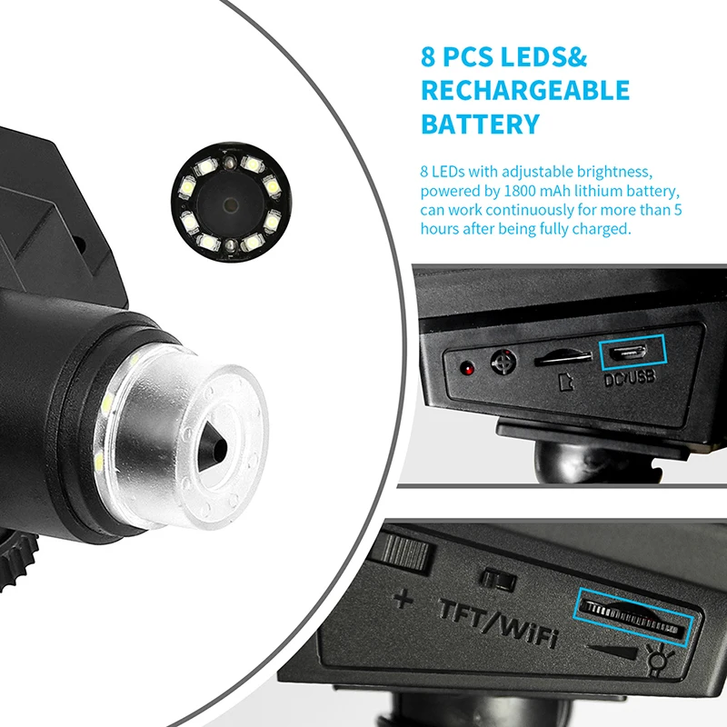 مجهر رقمي لاسلكي محمول USB HD كاميرا التفتيش 50x-1000x التكبير مع حامل مرن لجهاز iPhone iPad