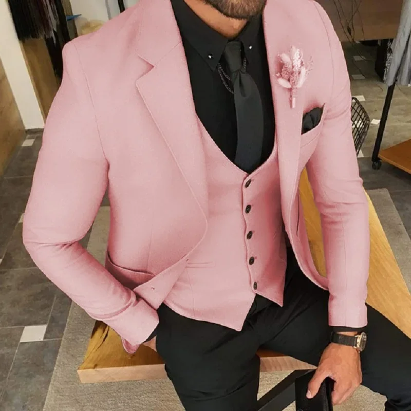 Fashion Mens Suits Slim Fit Prom Tuxedos 3 Piece Business Jacket Blazer+Vest+Pants For Wedding Grooms