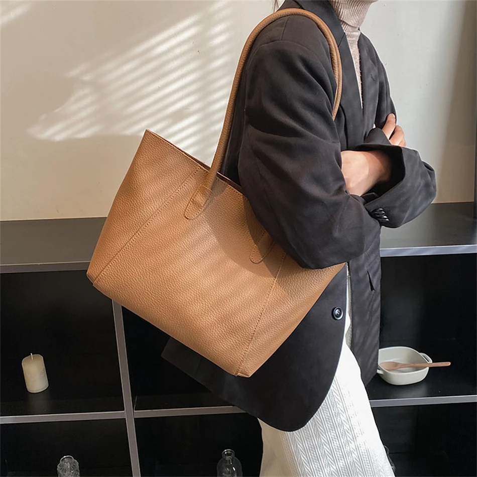Bolso de hombro de gran capacidad para mujer, bolso de mano de cuero PU para  viajes y uso informal, bolso de mano versátil - AliExpress