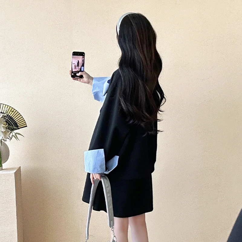 Preppy Maternity Clothes Set Pregnant Women Loose Bow Tie Top + Skirt Beautiful Fashion Mom Autumn Winter Casual Sweet Suit