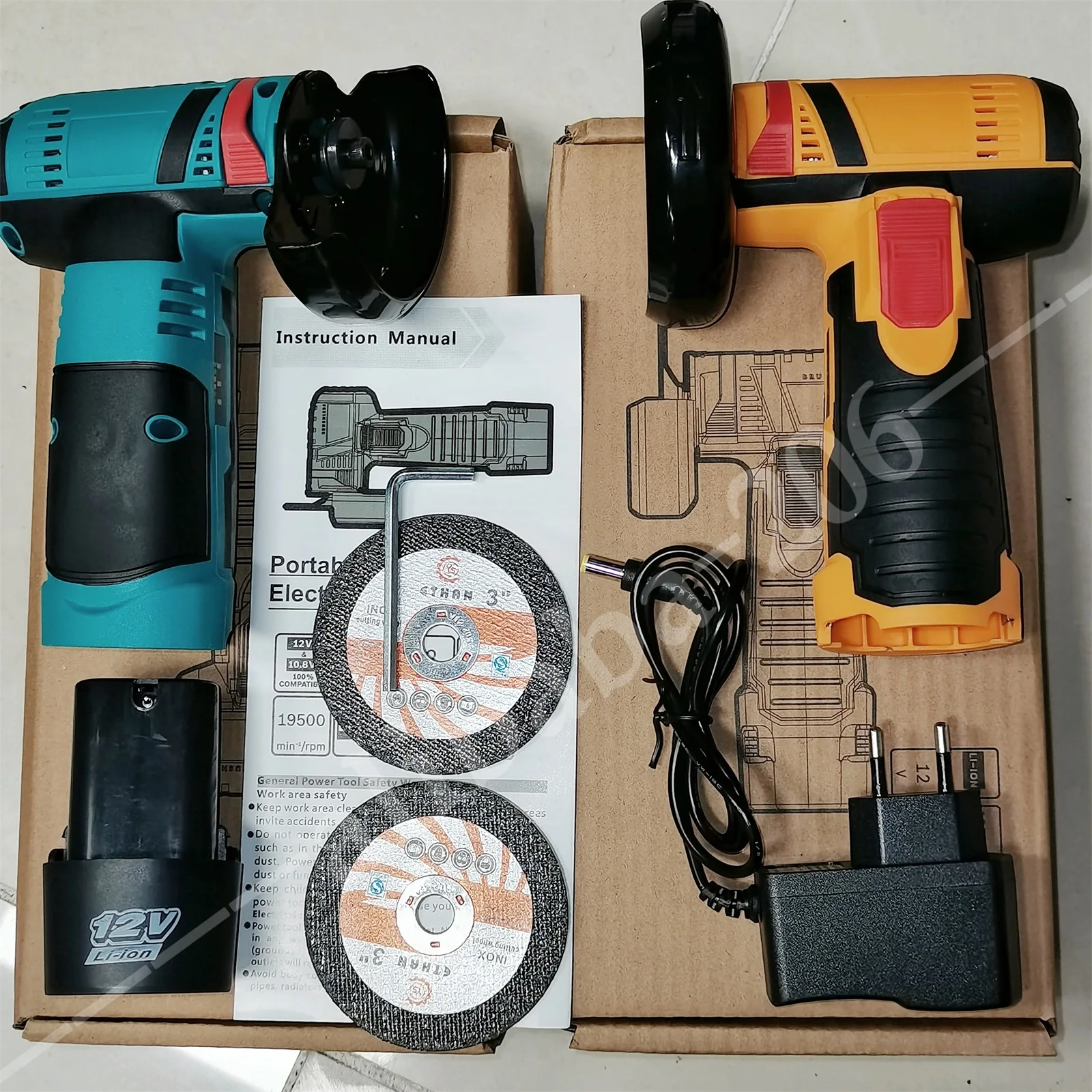 Amoladora angular con indicador de batería, 12V, 19500rpm, rectificadora eléctrica inalámbrica, Mini máquina pulidora, amoladora de corte de diamante