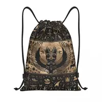 Custom Egyptian Cat Goddess Bastet Drawstring Bags Women Men Lightweight Ancient Egypt Hieroglyphs Sports Gym Storage Backpack 1