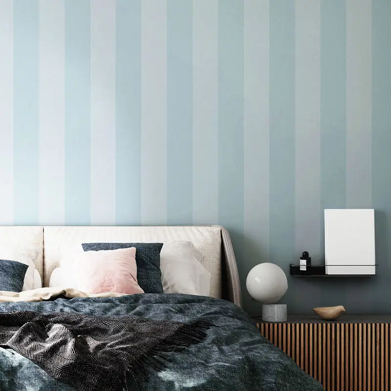Blue And Gray Striped Walls