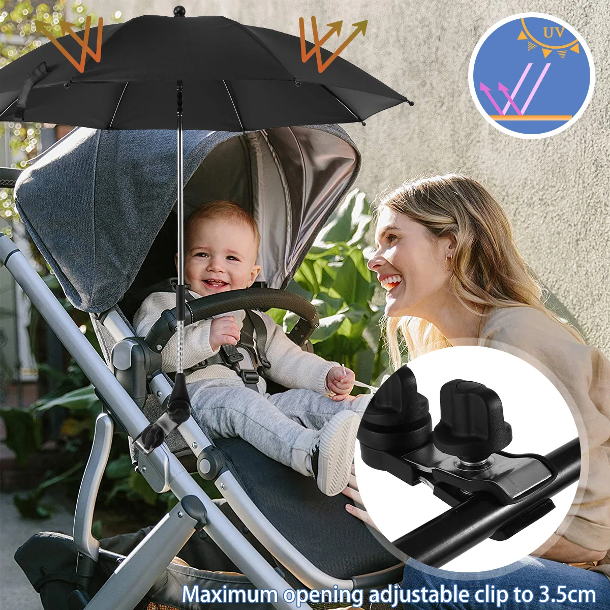 Parapluie universel pour poussette, Protection solaire, Parasol, avec  pince, réglable à 360 degrés, UV - AliExpress