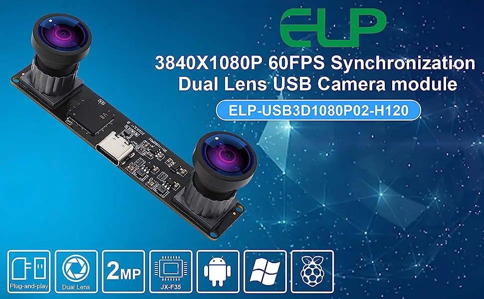 Description Picture 2 of itemDual Lens USB Camera Synchronization 3D stereo camera wide angle 1080P 60fps USB Camera Module for Computer Raspberry