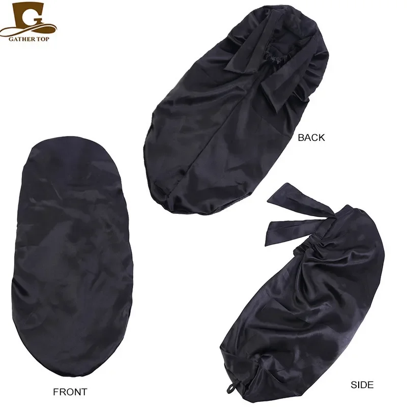 Kawaii Cat Ears Sleeping Cap For Women Silky Satin Bowknot Bonnet Solid Long Hair Night Cap Beauty Hair Care Bonnets Shower Cap 5