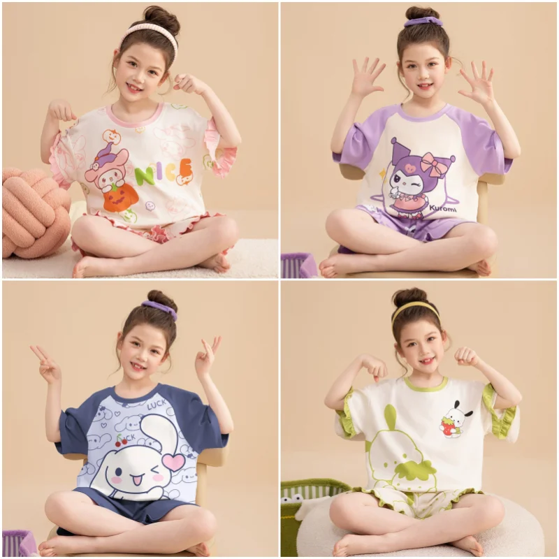 

Sanrios аниме Cinnamoroll Kuromi My Melody полачко Детская домашняя одежда пижамы для девочек с коротким рукавом шорты Ночная одежда
