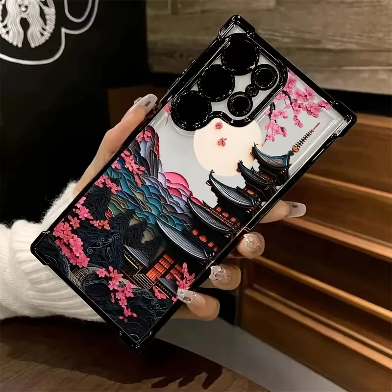 Japanese-Style Ancient House Design Airbag Phone Case - Anti-Fall Protective Back Cover