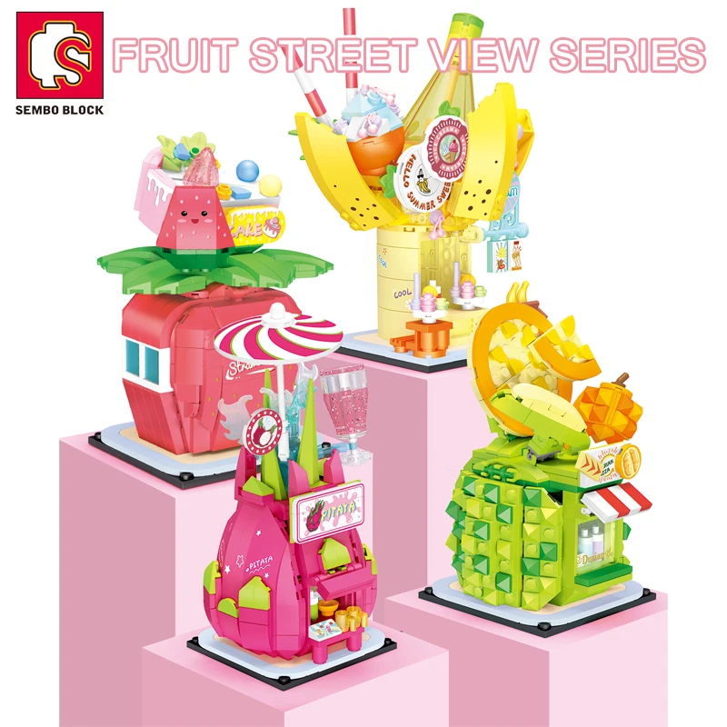 

SEMBO BLOCK 4 Styles City Fruit Street City Scene Minifigure Building Blocks Fruit Series Bricks Gifts Toys For Children Girls