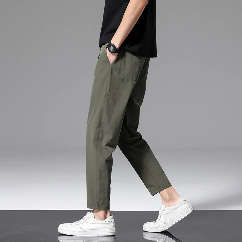Pantalones casuales para hombre, de color sólido, sueltos, transpirables, de pierna recta, con cintura elástica, pantalones deportivos finos de verano para hombre