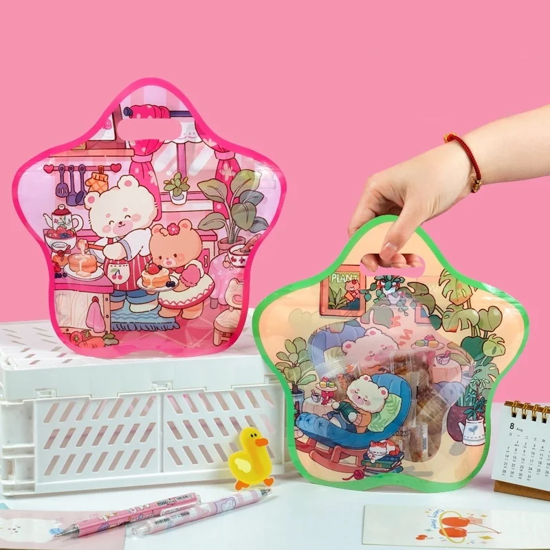 StoBag 50pcs Cartoon Candy Food Packaging Bags Ziplock Cute with Handle Kids Gift Plastic Sealed Cookies Snack Storage Pouches 4