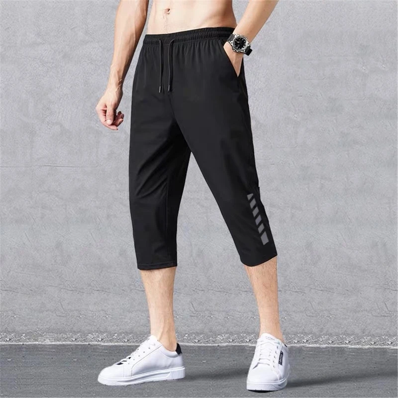 Breathable Sport Running Pants Men’s Casual Shorts w/ Pocket Loose Quick Dry Jogger Pant 3/4 Athletic Shorts for Summer 2